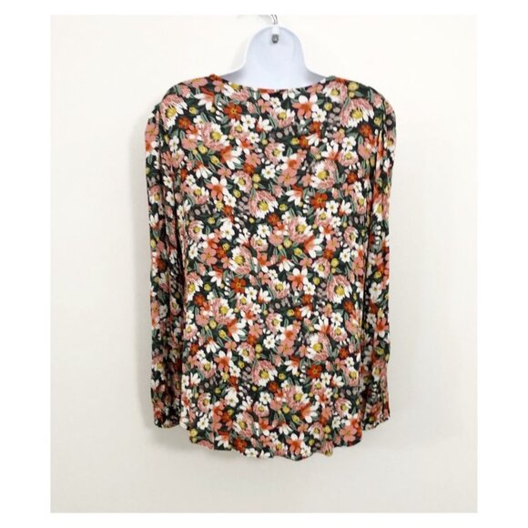 Loft Women Floral Loop Button Tie Front Boho Peasant Blouse Top Size S - Picture 7 of 9
